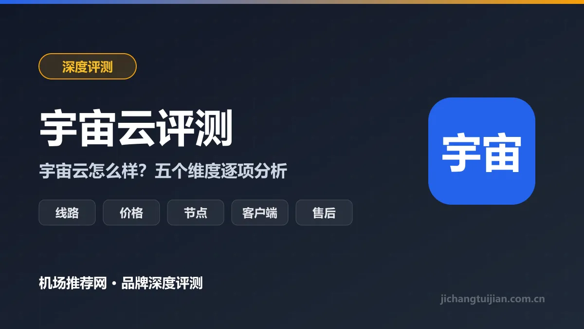 宇宙云深度评测封面：线路、价格、节点、客户端、售后五个维度